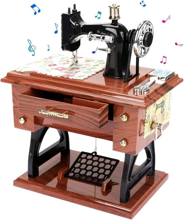 Wood Mini Sewing Machine Music Box