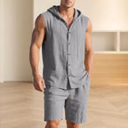 Men's Casual Linen Hooded Tank Top & Shorts Set