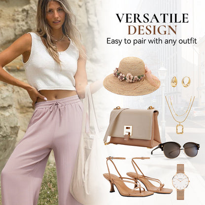 Lightweight Linen Pants Solid Color Drawstring Casual Pants - Breathable & Skin-Friendly