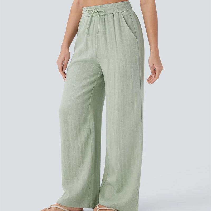 Lightweight Linen Pants Solid Color Drawstring Casual Pants - Breathable & Skin-Friendly