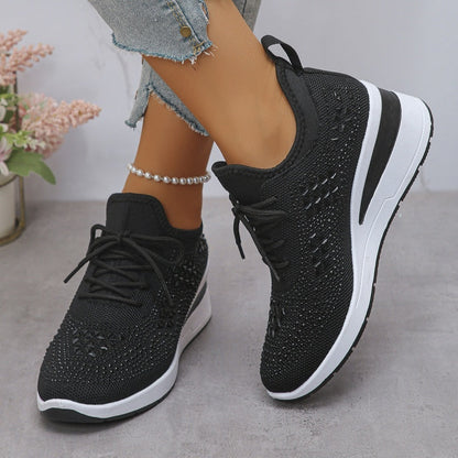 👟 Rhinestones-Embellished Breathable Mesh Sneakers – Sparkle Design, Airy Comfort & Grippy Soles ✨