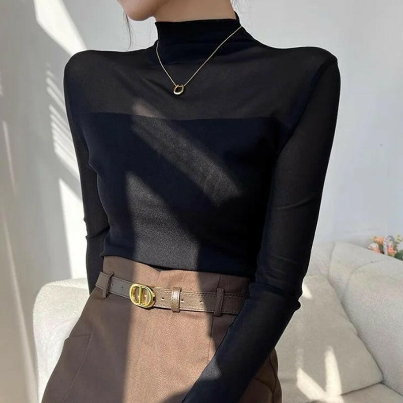 🎉Women's Sparkle Mesh Sheer Long Sleeve Ruched Top