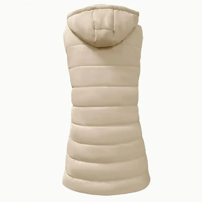 Women’s Zip-Up Long Puffer Vest👗 | Solid Color | Sleeveless | Hooded | Winter Wear 💕