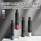 12-Rib Large Foldable Windproof Umbrella