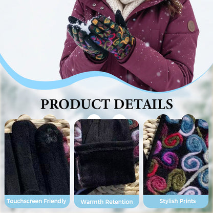 Women's Winter Warm Printed Gloves