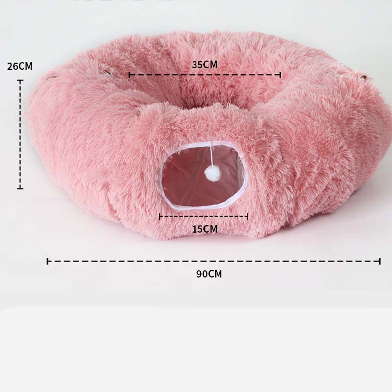 2-in-1 Foldable Indoor Soft Round Cat Tunnel Bed