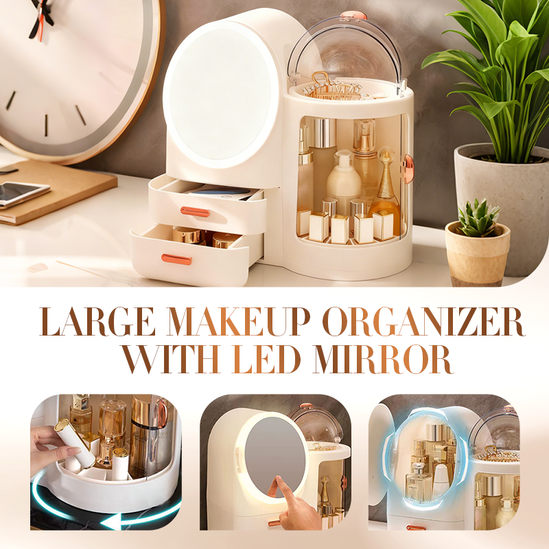 Large Makeup Organizer with LED Mirror