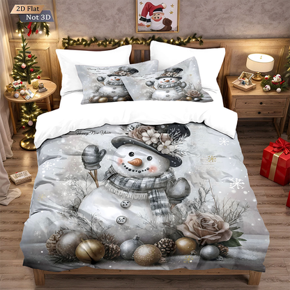 ✨ Festive Christmas 3-Piece Duvet Cover Set - Soft Brushed Polyester with Holiday Patterns for Cozy Seasonal Decor 🛏️❤️