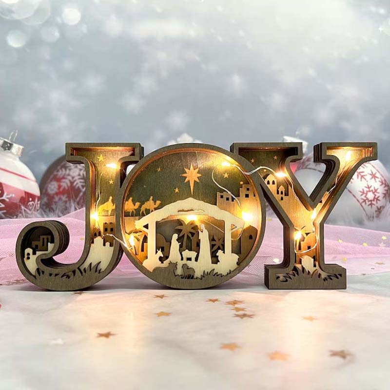 Wooden JOY Nativity Scene Christmas Ornament