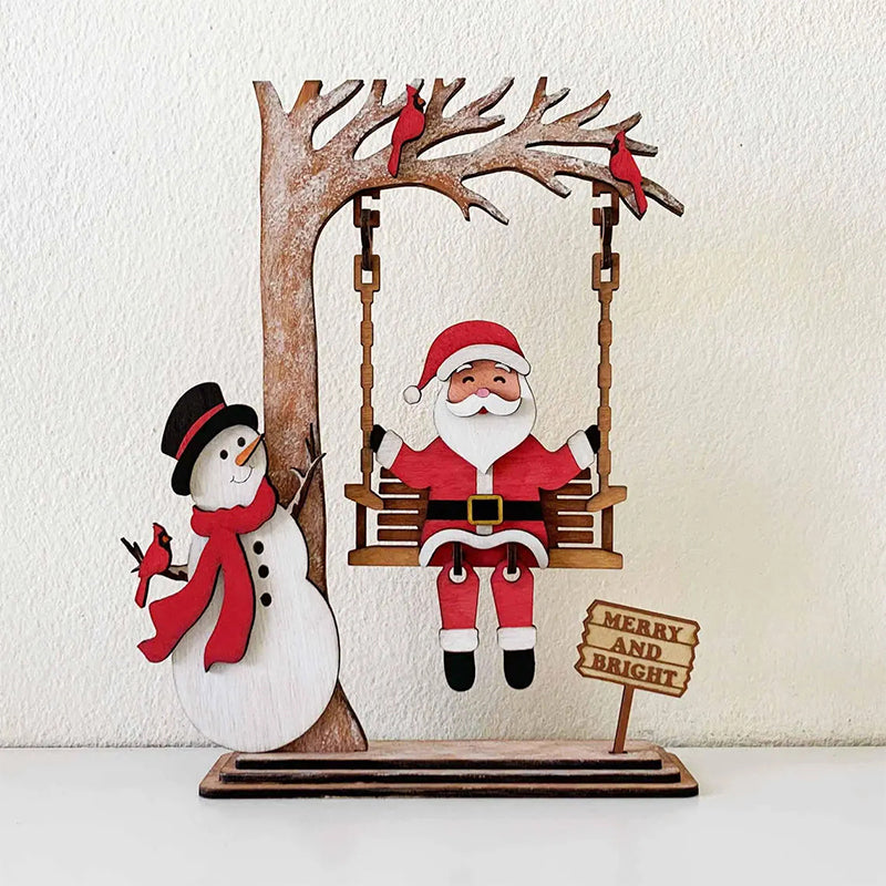 3D Wooden Santa on Swing Tabletop Decor