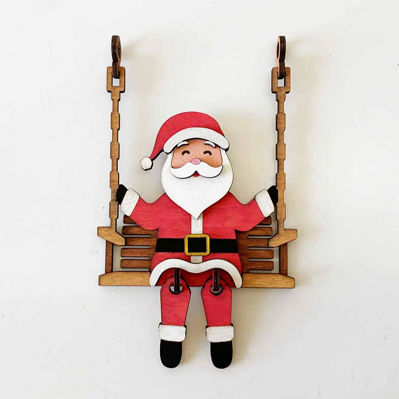 3D Wooden Santa on Swing Tabletop Decor