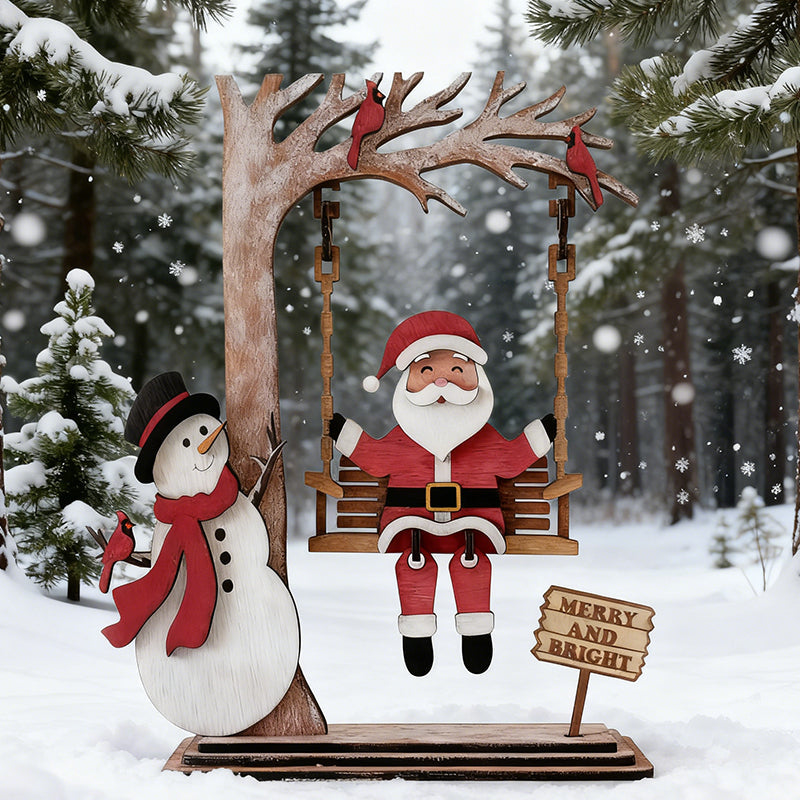 3D Wooden Santa on Swing Tabletop Decor