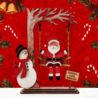3D Wooden Santa on Swing Tabletop Decor