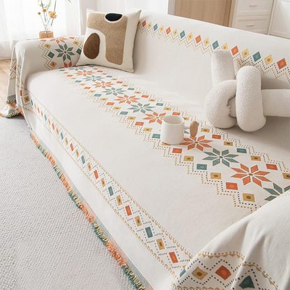 Reversible Bohemian Sofa Cover with Tassels