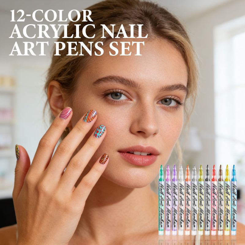 🎨 12-Color Acrylic Nail Art Pens – Vibrant Pigments, Fine Tips & Easy DIY Designs ✨🖌️