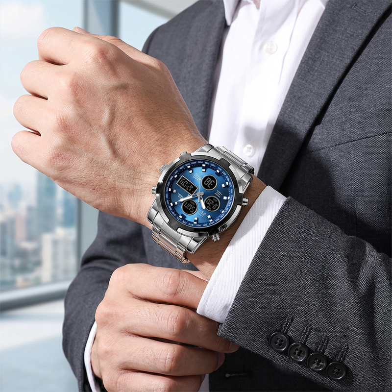 Waterproof Military Watch for Men – Analog-Digital, Stainless Steel & Shock-Resistant 🛡️