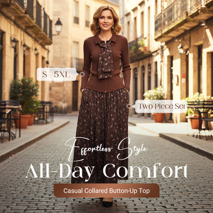 💥Ribbed Knit Top & Floral Maxi Skirt Set