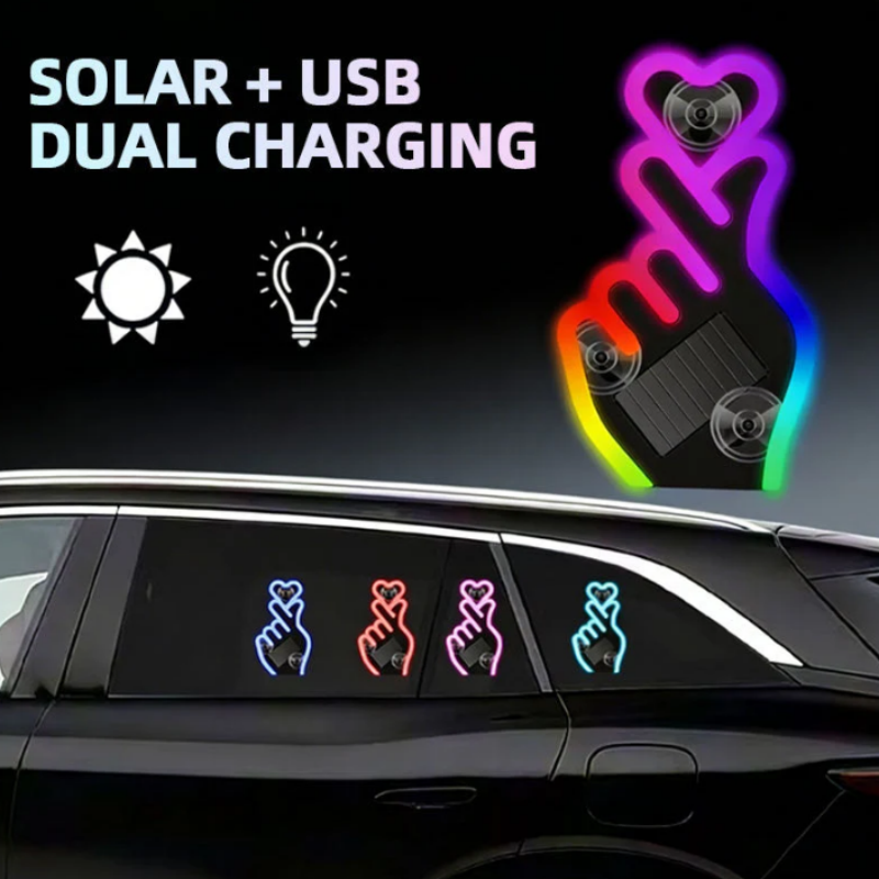 Solar-Powered Finger Heart LED Car Light