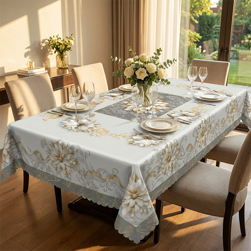Elegant Waterproof Embossed Floral Tablecloth💮