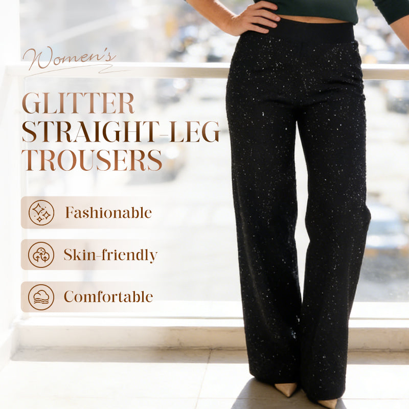 High-Waist Glitter Straight-Leg Trousers