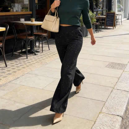 High-Waist Glitter Straight-Leg Trousers