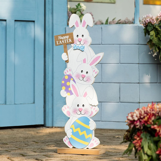 ✨Stacked Bunny Easter Wooden Table Decor 🐰 Hop Into The Easter Spirit! 🌸