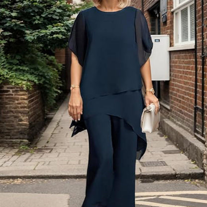Charming Irregular Top & Wide Leg Pants Set