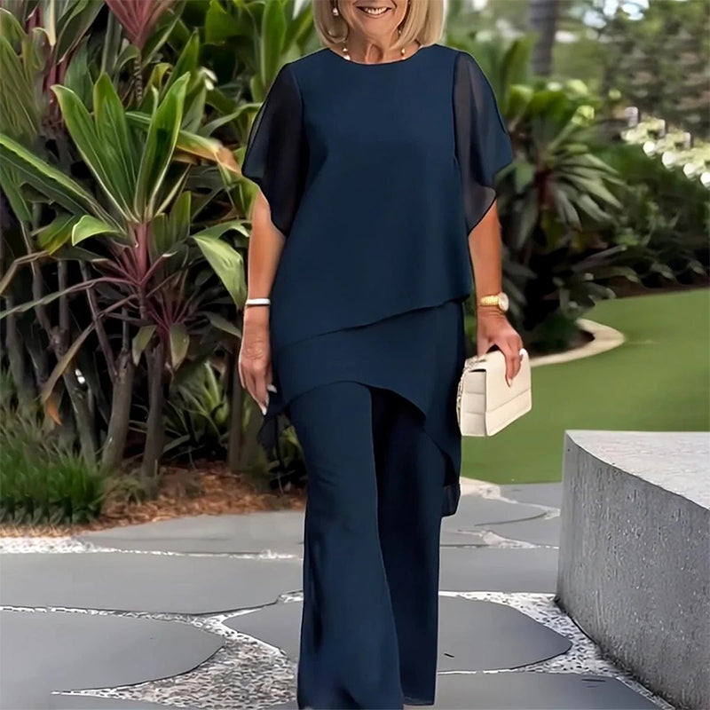 Charming Irregular Top & Wide Leg Pants Set