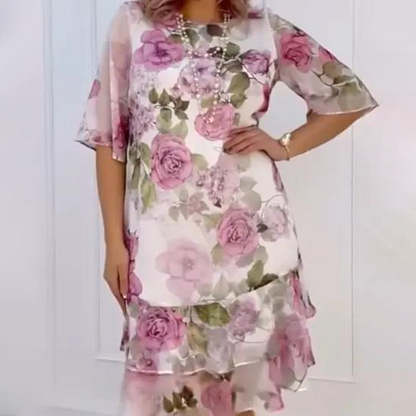 Pink Rose Layered Ruffle Dress