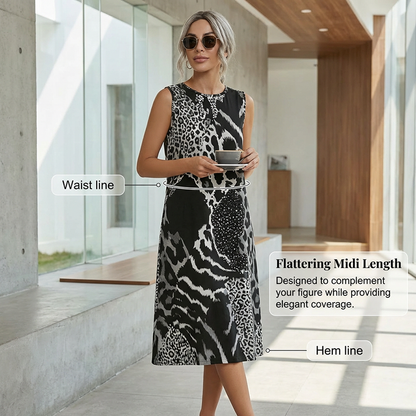 Women's Leopard Print Sleeveless Midi Dress