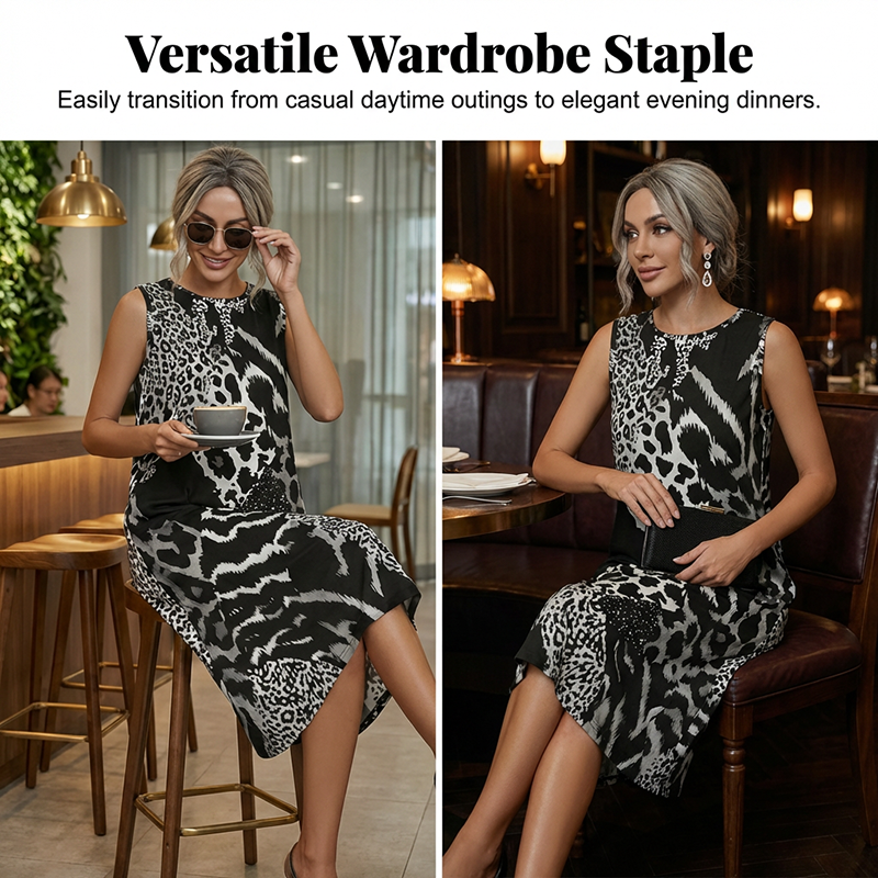 Women's Leopard Print Sleeveless Midi Dress