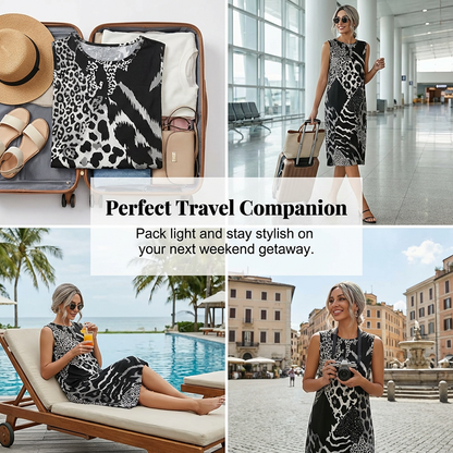 Women's Leopard Print Sleeveless Midi Dress