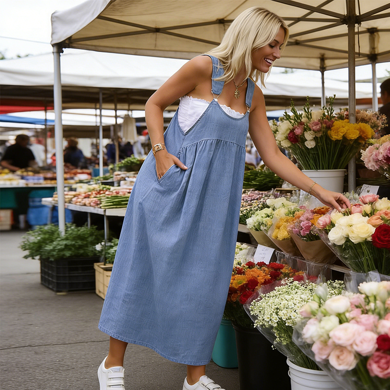 👗Women's Casual Loose Overall Dress – Relaxed Fit, Side Pockets & Breathable Fabric ✨