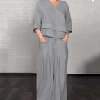 Irregular Hem Cotton Linen Short Sleeve Casual 2-Piece Set