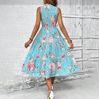 👗Women’s Sleeveless Floral Print Casual Dress – Smocked Bodice, Tiered Skirt, Midi Length ✨
