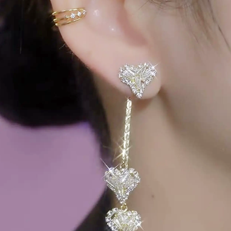 Romantic Long Chain Heart Drop Earrings