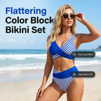 👙Two-Piece Color Block & Stripe Bikini Swimsuit