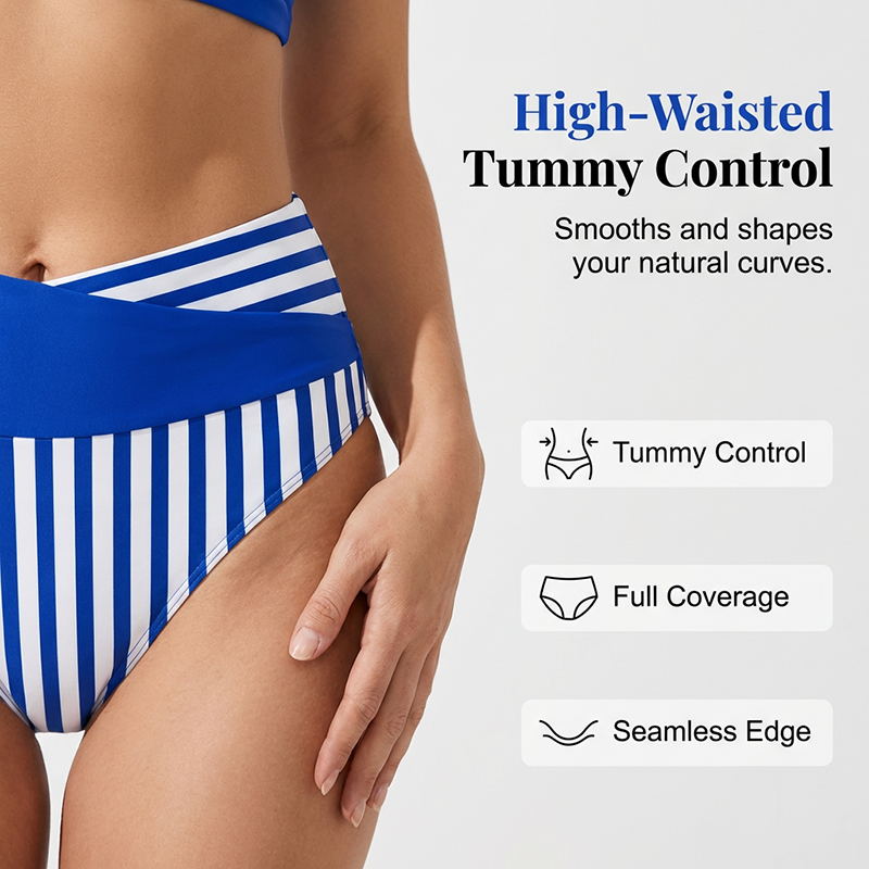 👙Two-Piece Color Block & Stripe Bikini Swimsuit