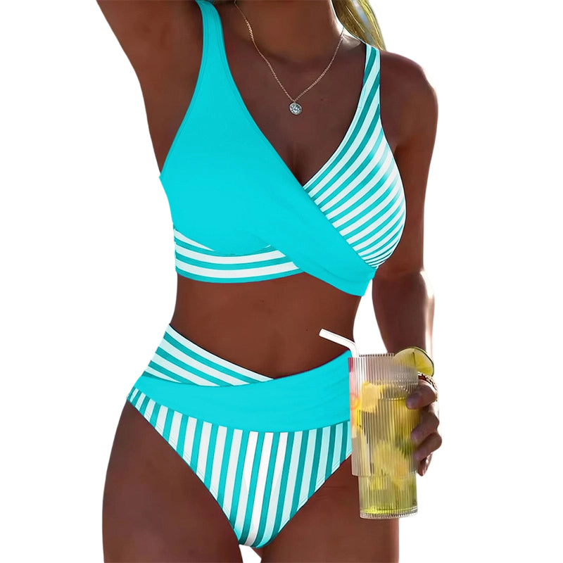 👙Two-Piece Color Block & Stripe Bikini Swimsuit