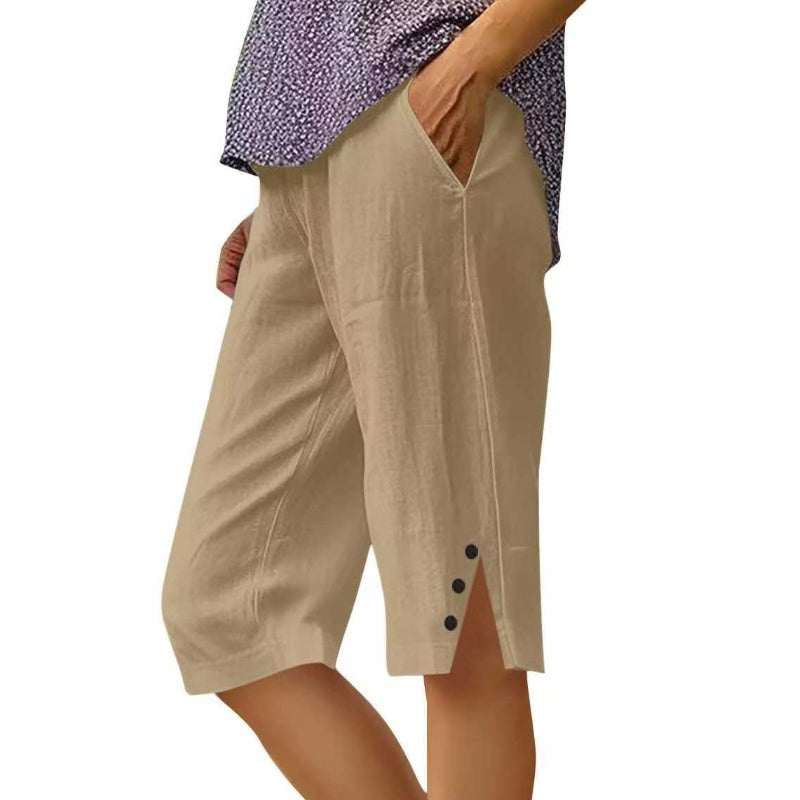 ⏳Time-Limited Special ⏰Women's Casual Solid Color Pocket Capri Pants
