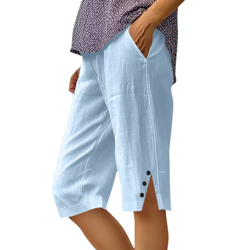 ⏳Time-Limited Special ⏰Women's Casual Solid Color Pocket Capri Pants