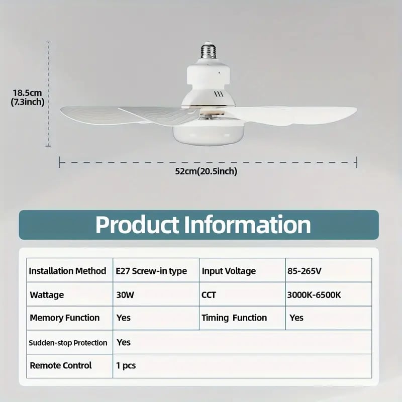 🔥SmartBreez 40W LED Ceiling Fan Light – 20.5 Ultra-Quiet with Remote 🎯 | E27 + FREE B22 Adapter 🔌