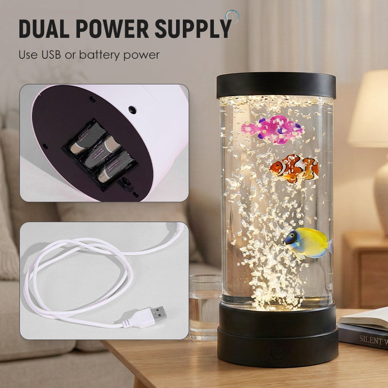 🐟💧 LED Fish Aquarium Bubble Lamp – 7-Color LED & Remote Control – USB/Battery Powered & Zen Ambience 🏠