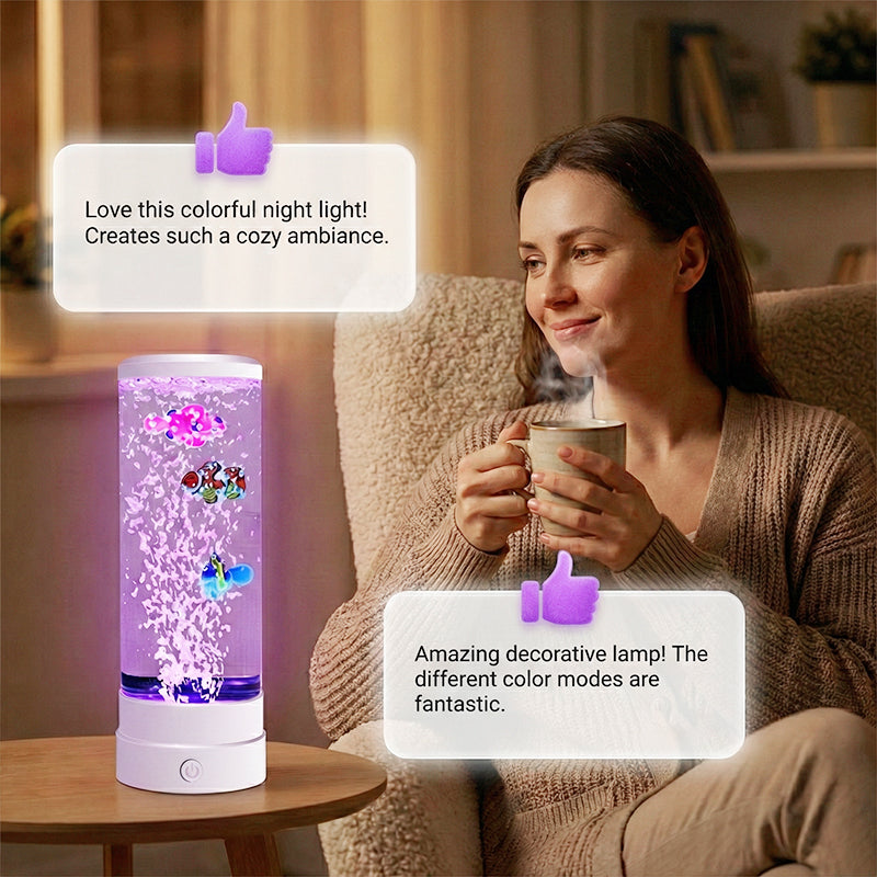 🐟💧 LED Fish Aquarium Bubble Lamp – 7-Color LED & Remote Control – USB/Battery Powered & Zen Ambience 🏠