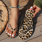 ⛱️Summer Hot Sale !!  💞Leopard Print Flip-Flops with Heart Charm