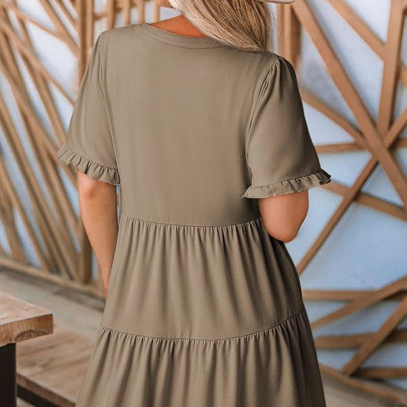 Women's Ruffle Trim V-Neck Tiered Dress