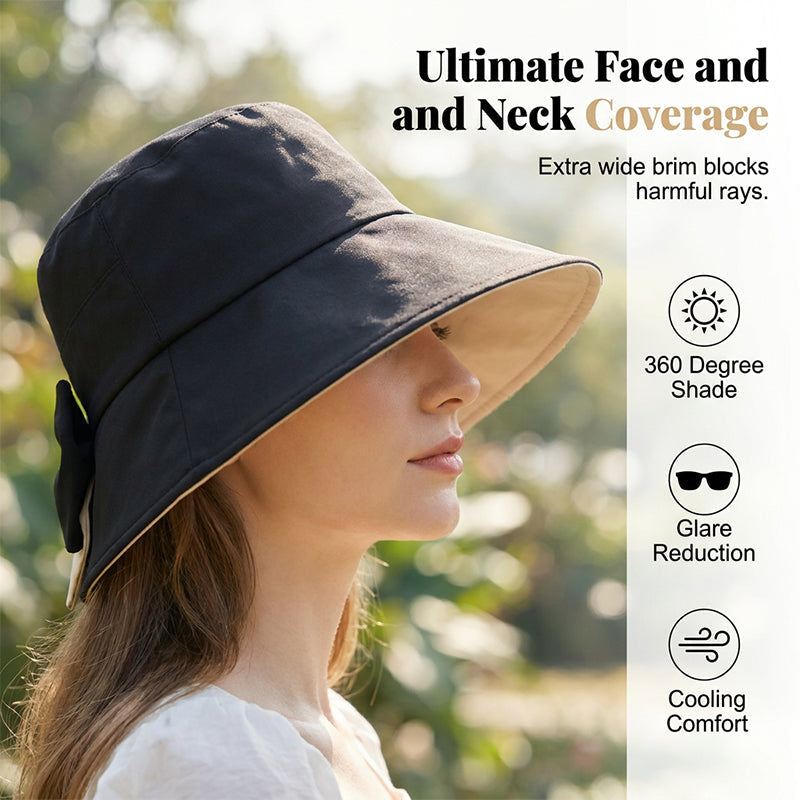 Women's Bowknot Wide Brim Sun Protective Hat