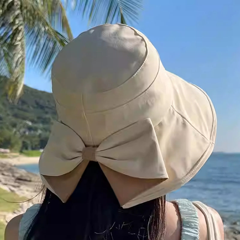 Women's Bowknot Wide Brim Sun Protective Hat