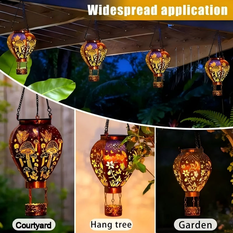🎈Solar Hot Air Balloon Lantern – Auto-On, Hollow-Out Projection, Weatherproof 🌿