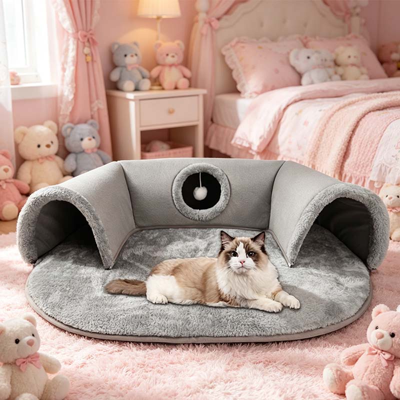 🐱 Plush 2-in-1 Cat Tunnel Bed